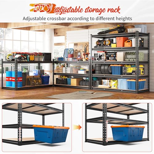 REIBII 48" W Garage Shelving Heavy Duty 3020LBS Storage Shelves 5 Tier Heavy Duty Shelving Adjustable Garage Shelves for Basement, Warehouse