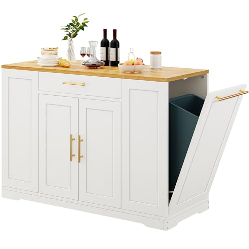 YITAHOME 53 inch Large Rolling Kitchen Island with Trash Can Storage Cabinet