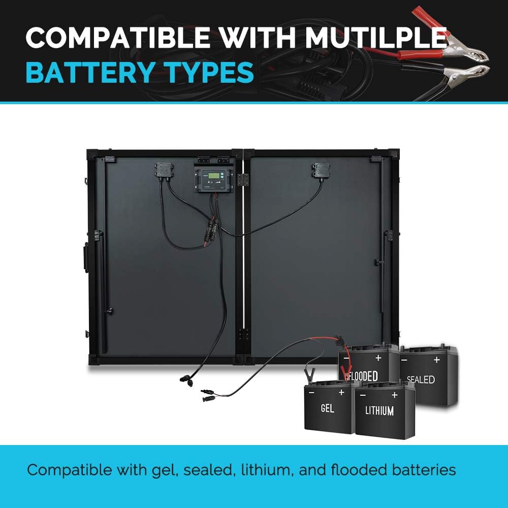 Renogy 200 Watt 12 Volt Monocrystalline Off Grid Portable Foldable 2Pcs 100W Solar Panel Suitcase Built-in Kickstand with Waterproof 20A Charger
