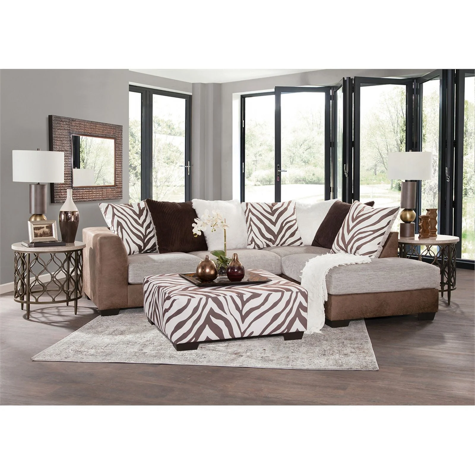 American Furniture Classics Model 08CTA-A413V2 Square Arm Series Brown and White Zebra Upholstered Ottoman