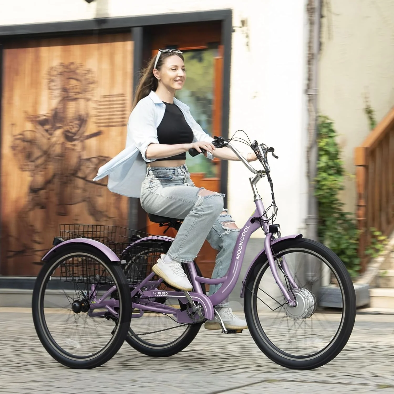 MOONCOOL 350W Motorized Electric Trike, 7 Speed 3 Wheel Electric Bicycle with 36V 14.5Ah Lithium Battery UL Certified