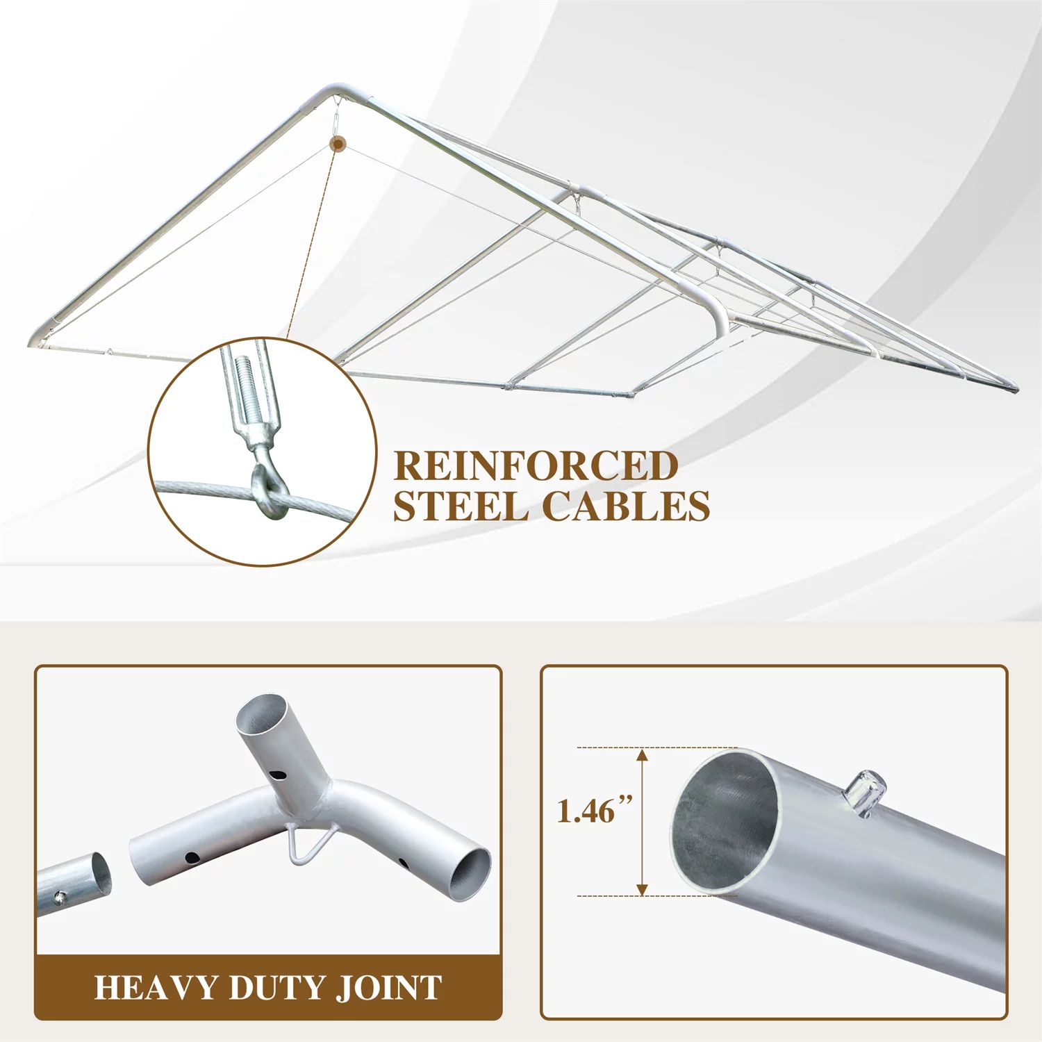 MF Studio 10' X 20’ Carport Heavy Duty Car Canopy Galvanized Car Boat Shelter with 8 Legs Beige