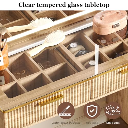 47.24" Big Modern Vanity Desk with Mirror and Lights, Vanity Desk with 29.53" HD Lighted Mirror