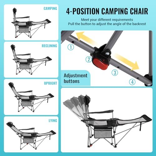 #WEJOY 2-in-1 Reclining Camping Chair with Footrest for Adults Folding Lounge Chair with Adjustable Backrest Lightweight Camping Chairs Heavy Duty