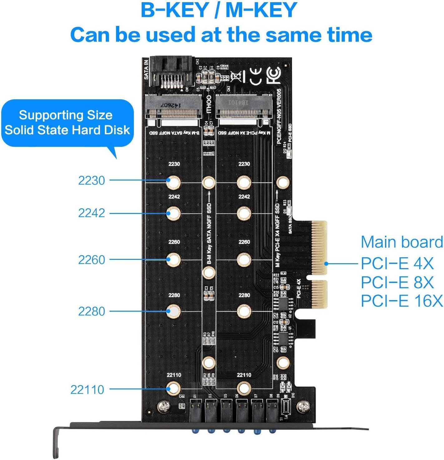 MZHOU M.2 SSD to PCIe 3.0 X4 Adapter Card for M.2 SSD (m Key) and SATA (b Key) 22110 2280 2260 2242 2230 to PCI-e 3.0 x 4 Host Controller Expansion