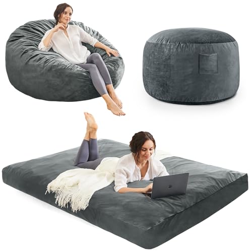 Bean Bag Chairs for Adults - Giant Bean Bag Chair Convertible Bean Bag Bed - Beanbag Chair with Micro Fiber Cover/Furniture Foam Filler