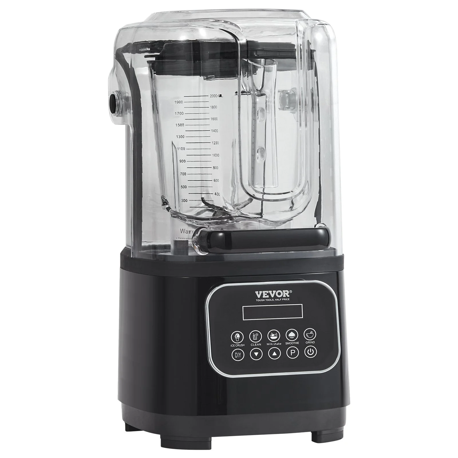 VEVOR Professional Blender with Shield - Commercial 68 oz Combo, Stainless Steel, 9 Speeds, 5 Functions