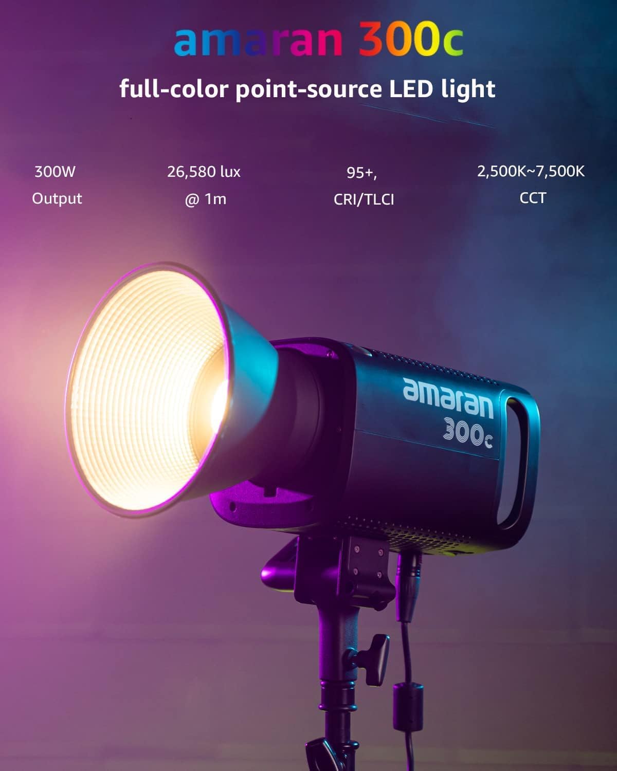 Amaran 300c RGB Studio Light, Bowen Mount LED Video Light with Hyper Reflector Support APP Control