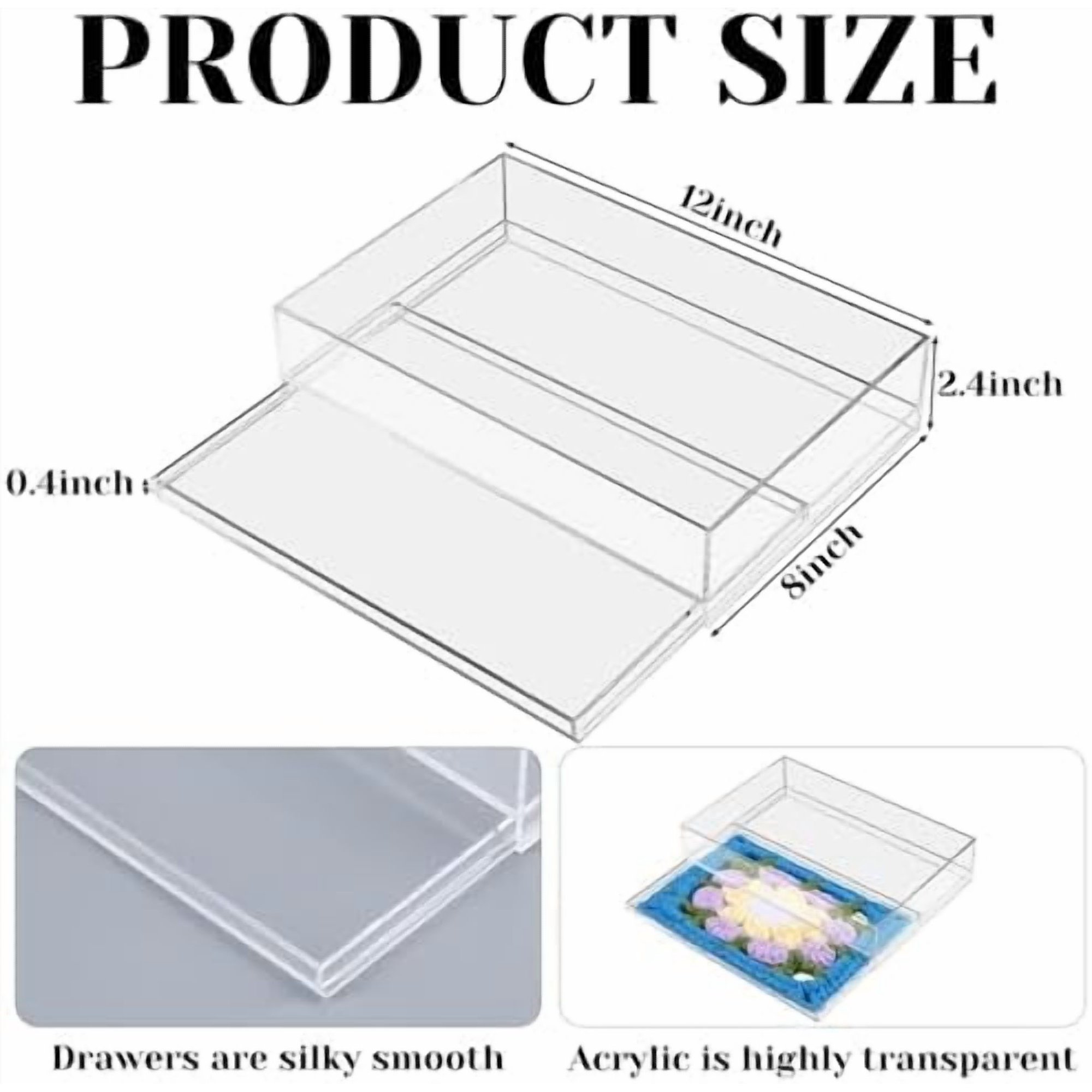 Acrylic Needlepoint Tray 8x 12Large Acrylic Tray with Insert Drawer for Customizable Photos Artwork Fabric Clarity or Messages Display Plastic Drawer