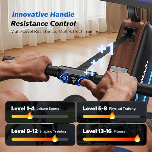 MERACH Rowing Machines for Home, Powerful Electromagnetic Row Machine with 51.2" Extended Rail, 16-Level Handle Resistance Adjustment Rower