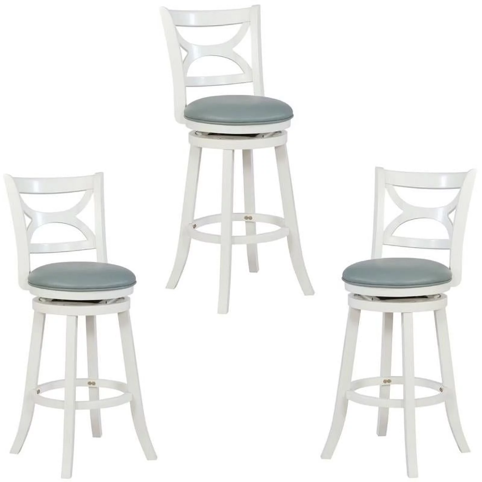 Home Square 3 Piece Swivel Wood Bar Stool Set with PU Seat in Cream - Curated Treasures Market