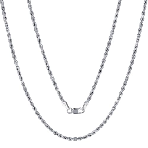 Nuragold 10k White Gold 2mm Rope Chain Diamond Cut Pendant Necklace, Mens Womens Jewelry 16" 18" 20" 22" 24" 26" 28" 30"