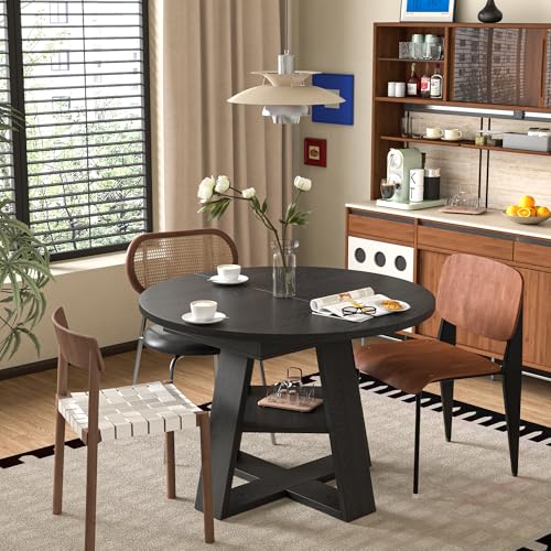 43.3in-59in Extendable Round Dining Table for 4-8,Modern Kitchen Oval Dining Table with Removable Leaves Space Saving