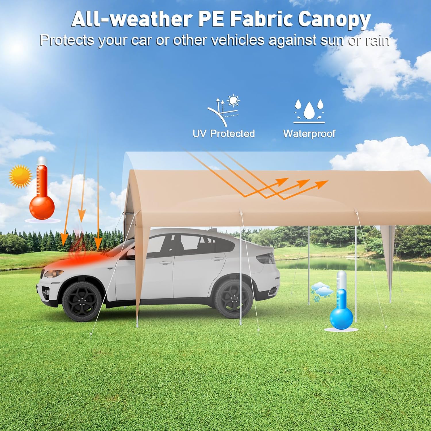 S AFSTAR 10x20FT Carport with Sidewalls, Heavy Duty Car Shelter Tent with 2 Roll-up Doors, 180g PE Canopy, 8 Sturdy Galvanized Steel Legs