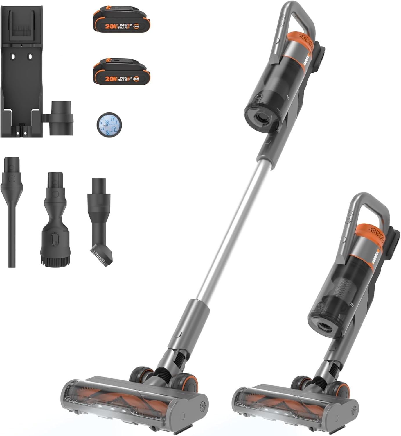 WORX 20V Cordless Stick Vacuum, Powerful Cordless Vacuum Cleaner 25Kpa High Suction for Pet Hair