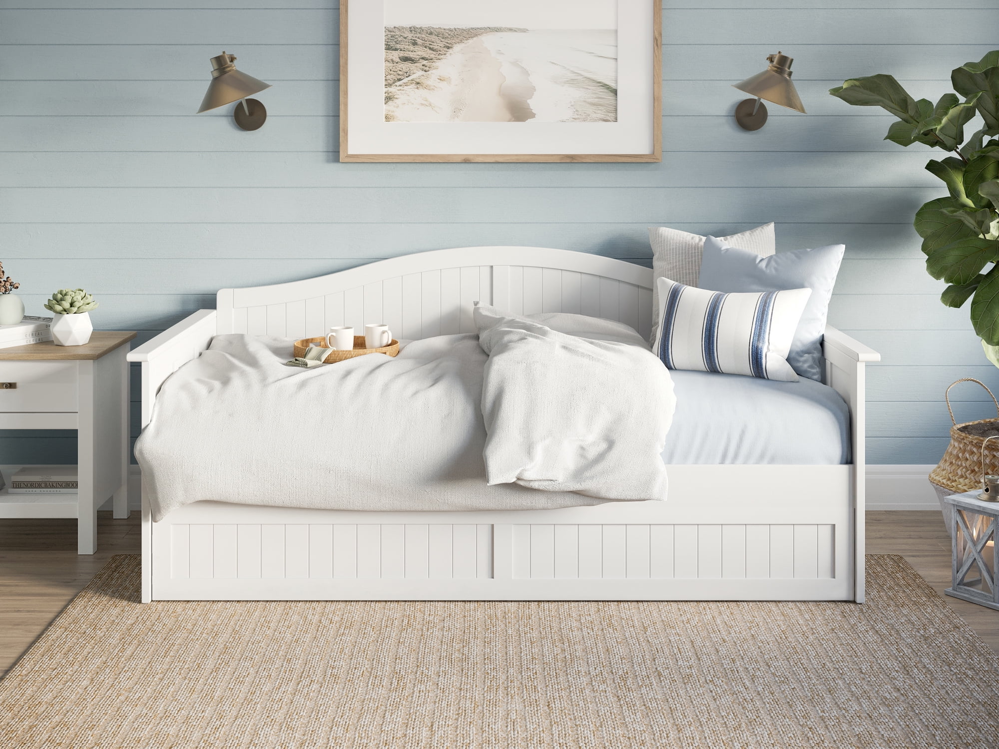 AFI Nantucket Wood Twin Size Daybed Frame with Twin Trundle White