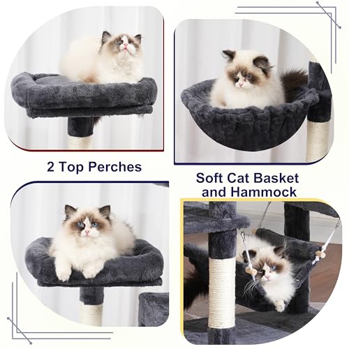 Cat Tree for Indoor Cats, 71'' (180cm) Multi-Level Cat Tower for Large Adult, Sturdy Cat Tree House with 2 Scratching Boards 7 Posts