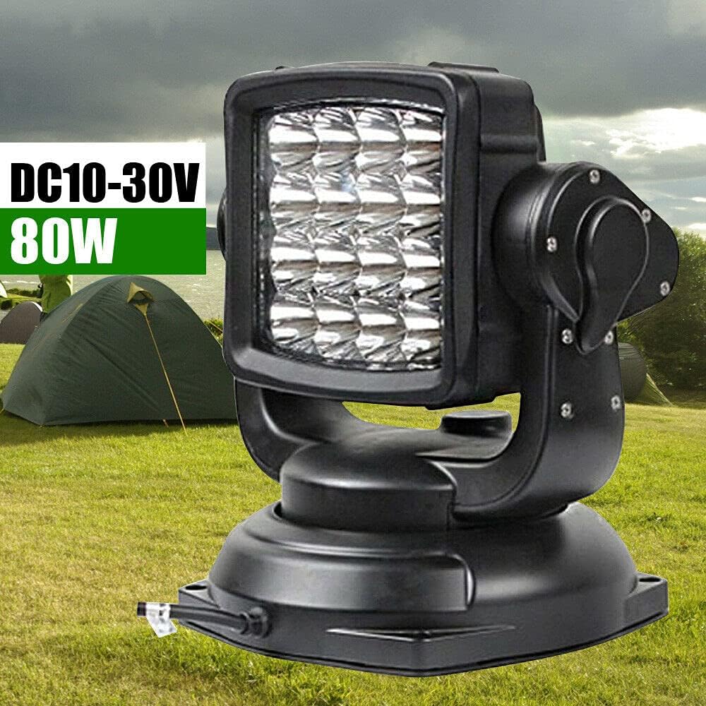 Marine Boat Spot Light Rotation LED Search Light 80W Wireless Remote Em-ergency Light 360° Rotation LED Search Light Waterproof Spotlight Truck Car