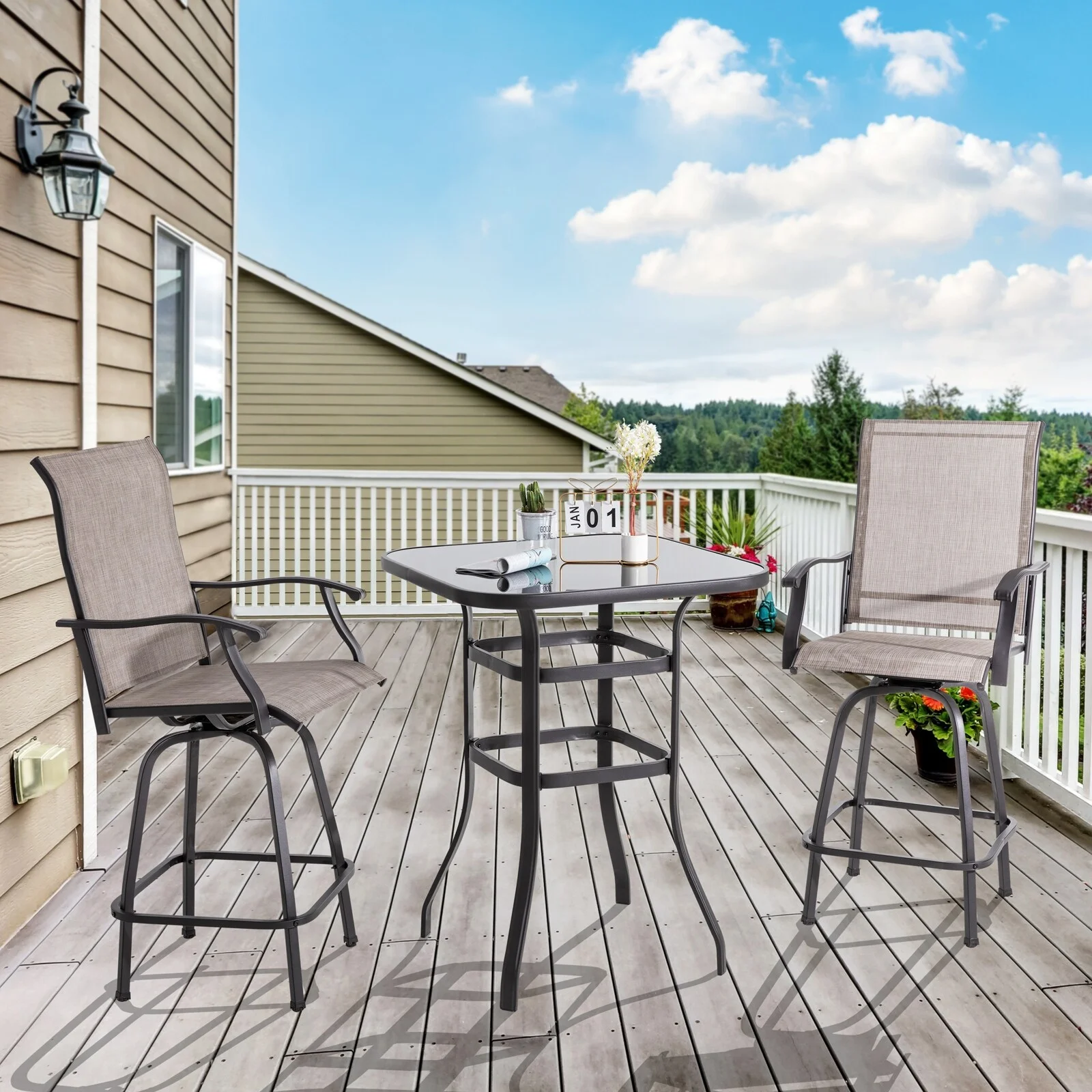 Futzca  Patio Swivel Bar Bistro Set or Swivel Bar Stools Taupe Set of 3 N/A N/A Swivel Fabric Set of 3 - Curated Treasures Market
