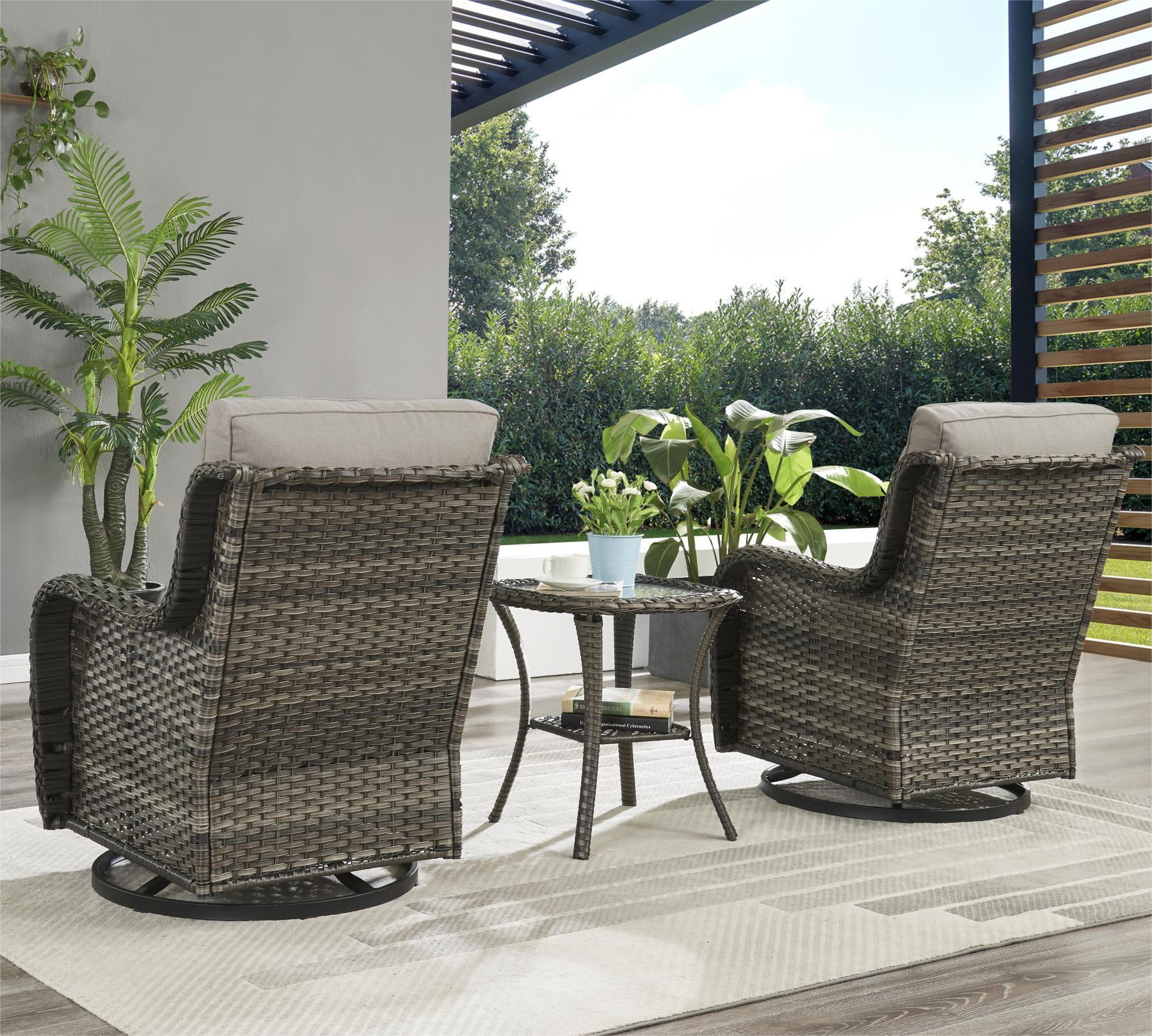 PARKWELL 3-Piece Outdoor Swivel Gliders with Side Table - Patio Wicker Bistro Furniture Set for Porch Deck Backyard