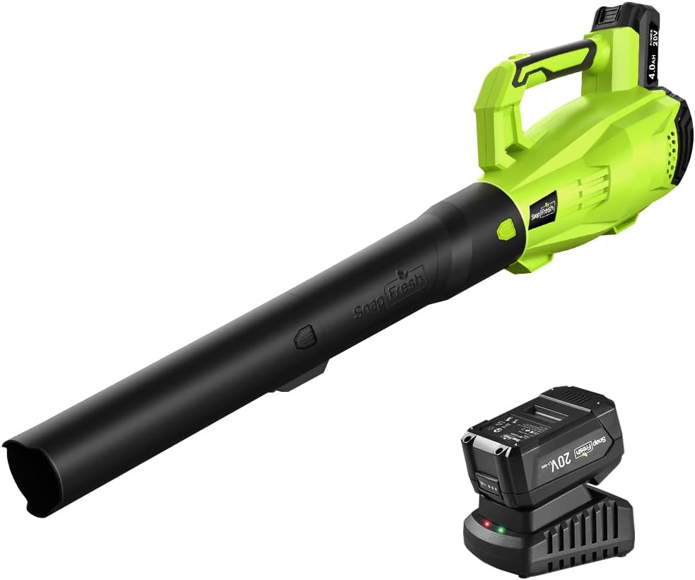 SnapFresh 20V MAX Leaf Blower - 420 CFM Cordless Leaf Blower with 4.0Ah Battery & Charger, Electric Leaf Blowers for Lawn Care