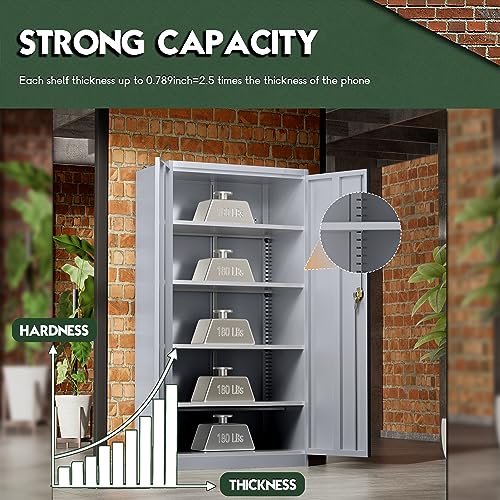 Greenvelly Metal Storage Cabinet, 72" Black Locking Metal Garage Storage Cabinet with Doors and 4 Adjustable Shelves