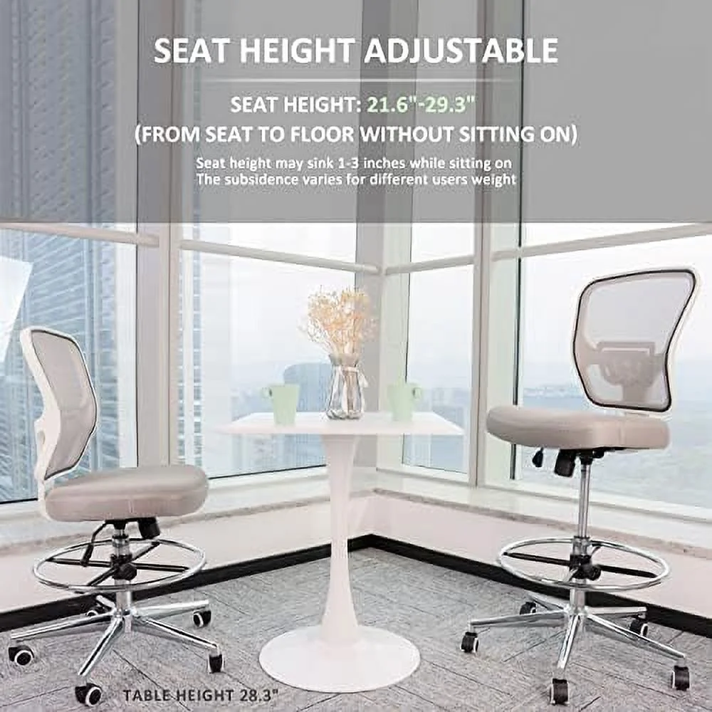 Drafting Chair  Tall Office Chair for Standing Desk  Drafting Stool with Lumbar Support  Adjustable Height and Foot Ring  Grey
