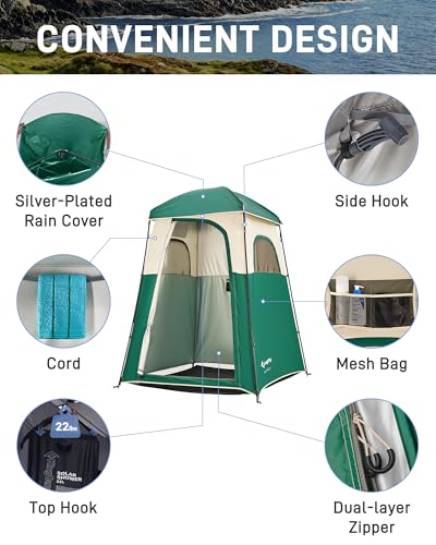 KingCamp Shower Tent, Portable Privacy Tent Outdoor Camping 1/2 Room Toilet Tents with Shower Bag & Dressing Room for Travel Beach Tailgate