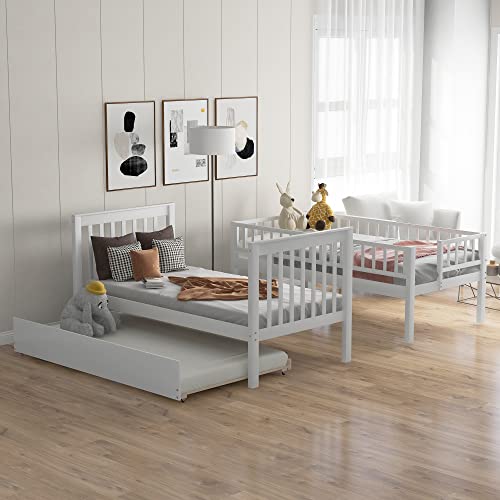 Harper & Bright Designs Bunk Beds Twin Over Full Size, Bunk Bed with Trundle,Storage Shelf and Stairway