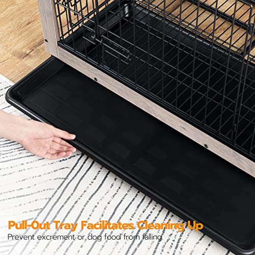 HOOBRO Dog Crate Furniture, 38.6" Large Dog Kennel Indoor, Wooden Cage with Pull-Out Tray