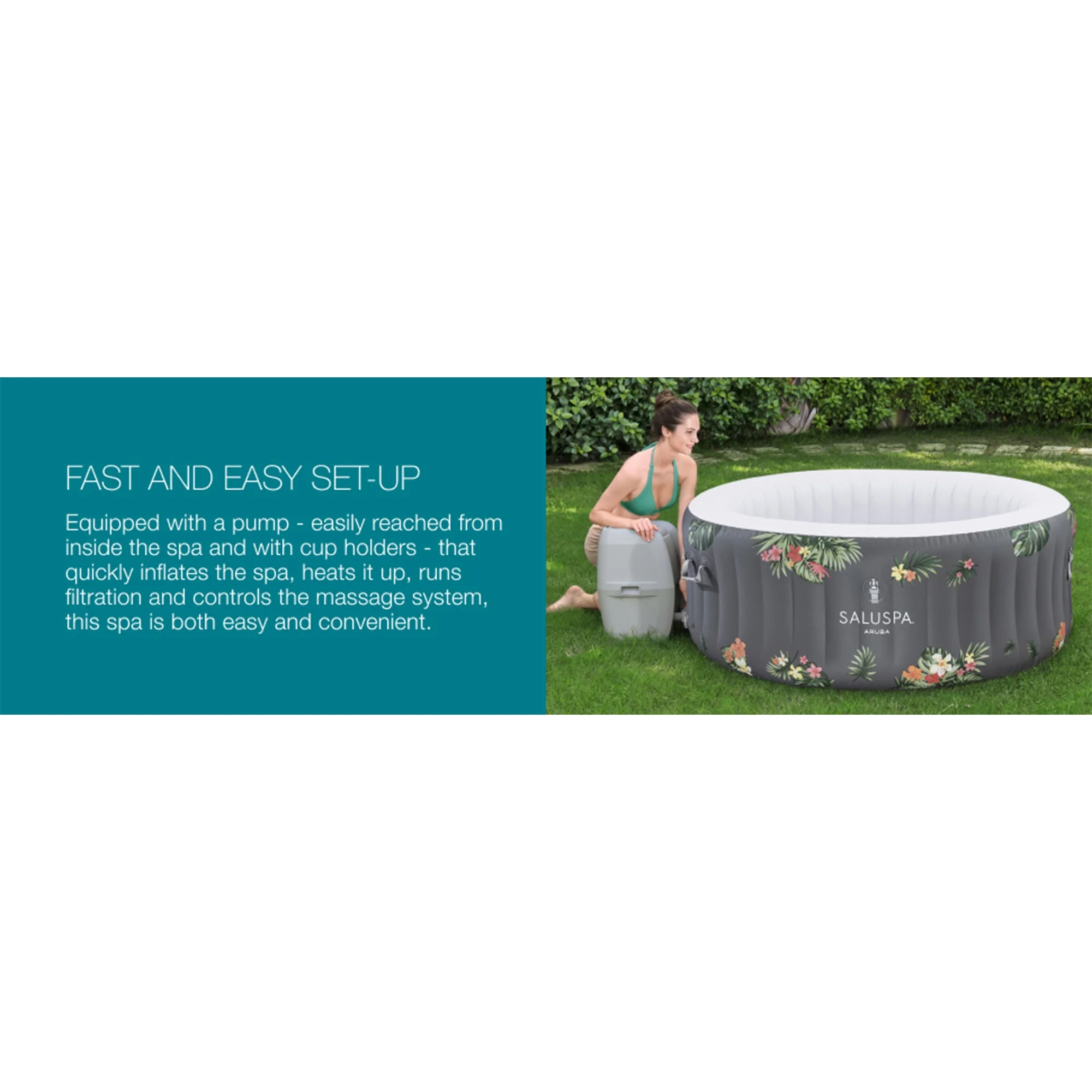 Bestway SaluSpa Aruba AirJet Inflatable Hot Tub w/ EnergySense Cover, Grey