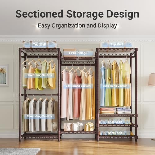 VIPEK V5 Portable Closet Wardrobe Heavy Duty Clothes Rack, Freestanding Clothing Rack with 4 Hang Rods & 8 Shelves, Adjustable Closet Racks