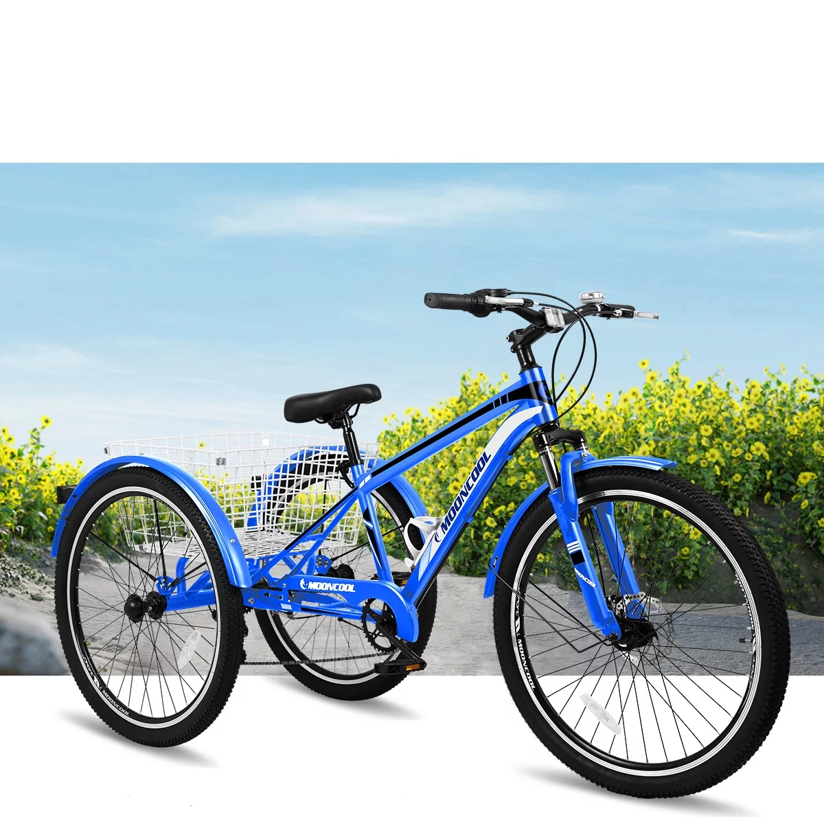 Mooncool Adult Mountain Tricycle, 7 Speed Three Wheel Bike, 24/26/27.5 Inch Adults Trikes for Seniors with Shopping Basket