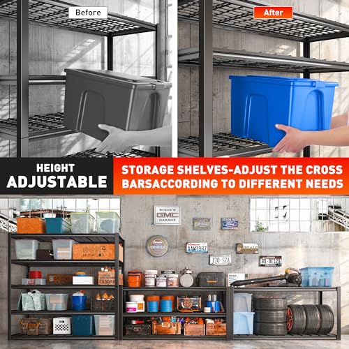 REIBII 60" W Garage Shelving Heavy Duty Metal Shelving 3000LBS Storage Shelves Adjustable Metal Shelves for Storage Industrial Garage Shelves for