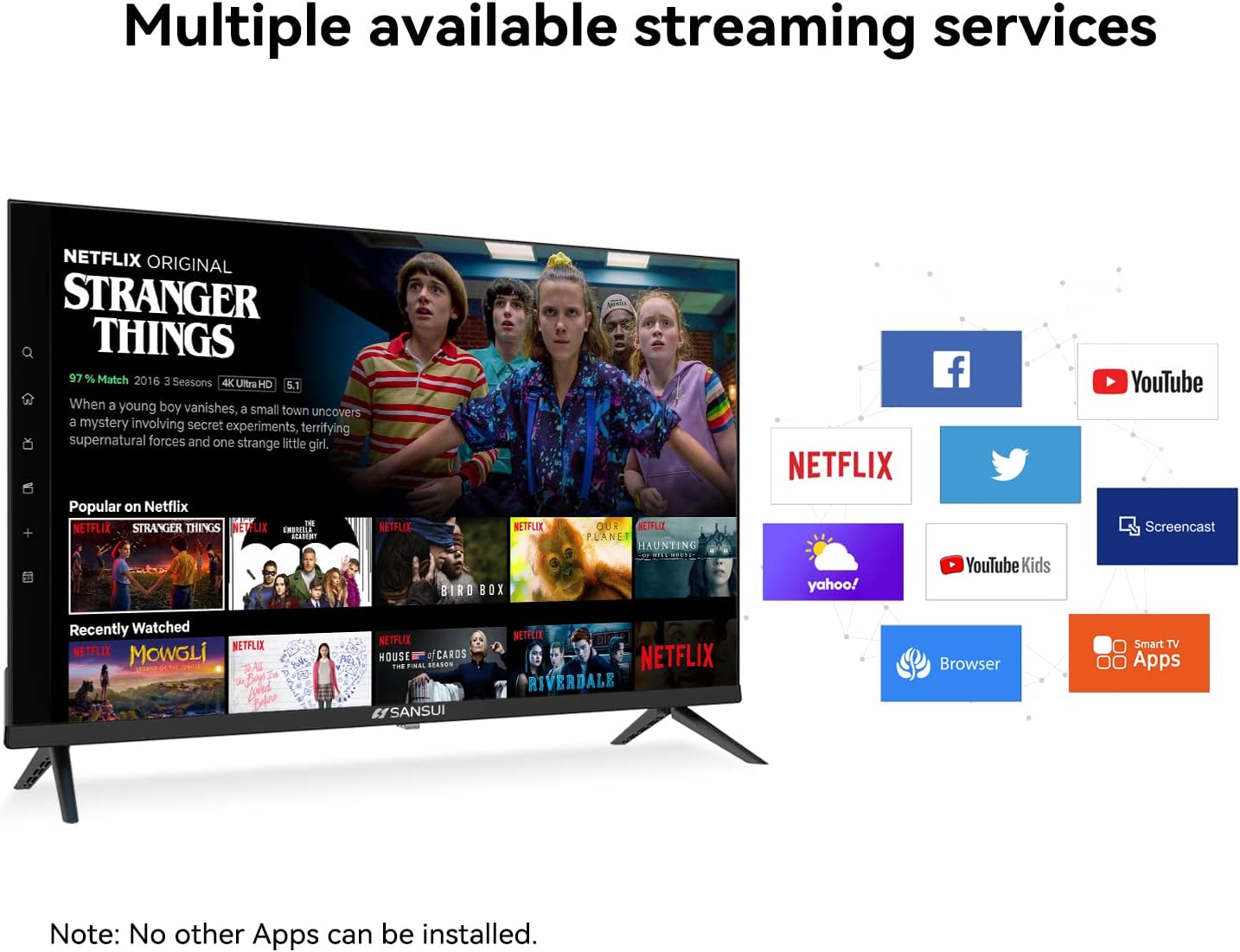 SANSUI ES32S1N, 32 inch 720p HD HDR Smart LED TV with Screen Share, HDMI, USB(2021 Model-Linux OS)
