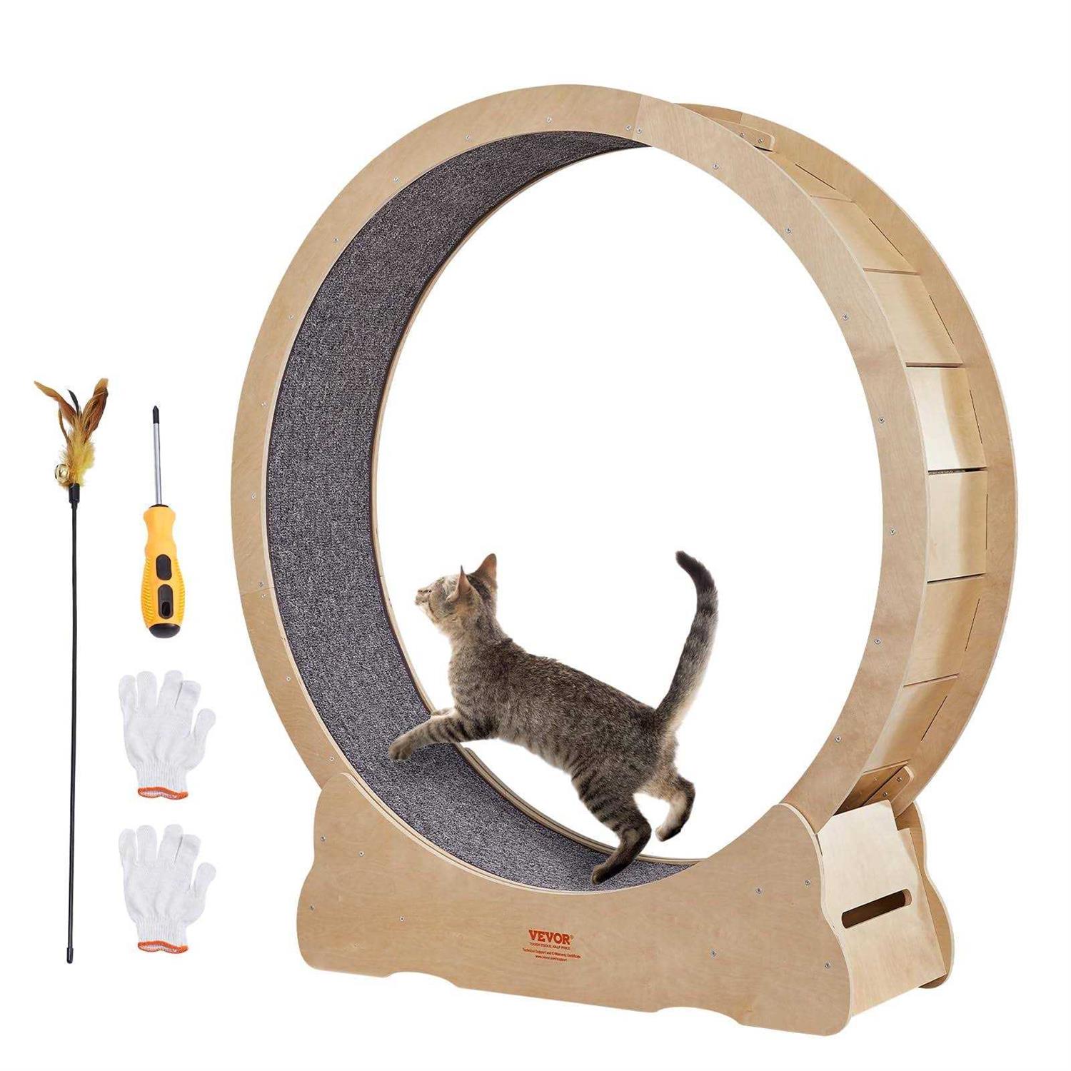 VEVOR Cat Exercise Wheel Large Cat Treadmill Wheel for Indoor Cats Cat Running Wheel with Detachable Carpet and Cat Teaser - Pet Supplies online store