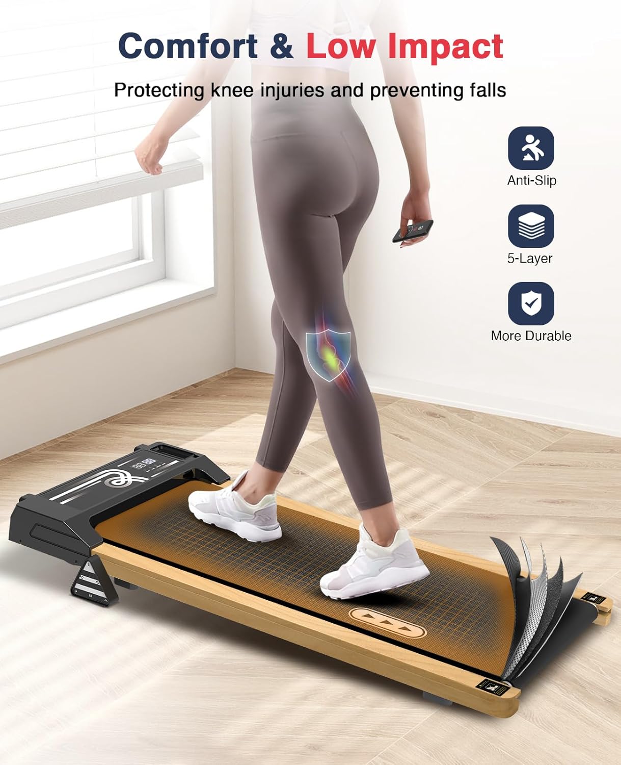 REDLIRO Wood Walking Pad with Incline - Wooden Under Desk Treadmill for Office Home - Mini Treadmills with 265lbs Capacity