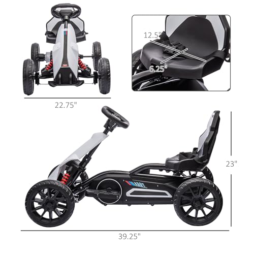 Aosom 12V Electric Go Kart for Kids, Outdoor Ride-On Toy with Forward Backward Drive & Adjustable Speed, Gift for Child 3-8 Years Old, White