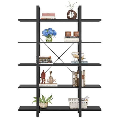 Tribesigns 5-Tier Bookshelf, Vintage Industrial Style Bookcase 72 H x 12 W x 47L Inches, Black