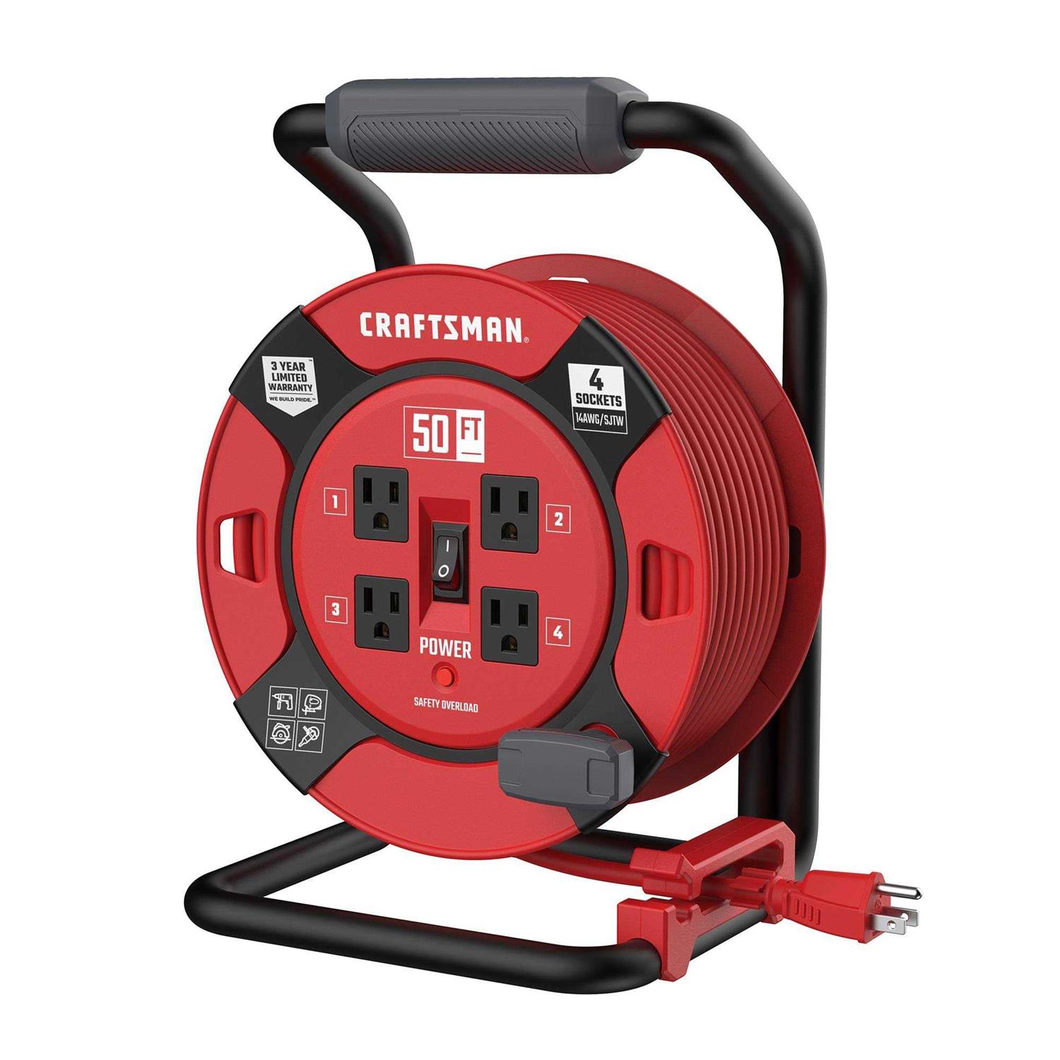 Craftsman Retractable Extension Cord Reel 50 Ft. 4 Outlets CMXCRPA1450 - Shop Hardware Tools Online Store