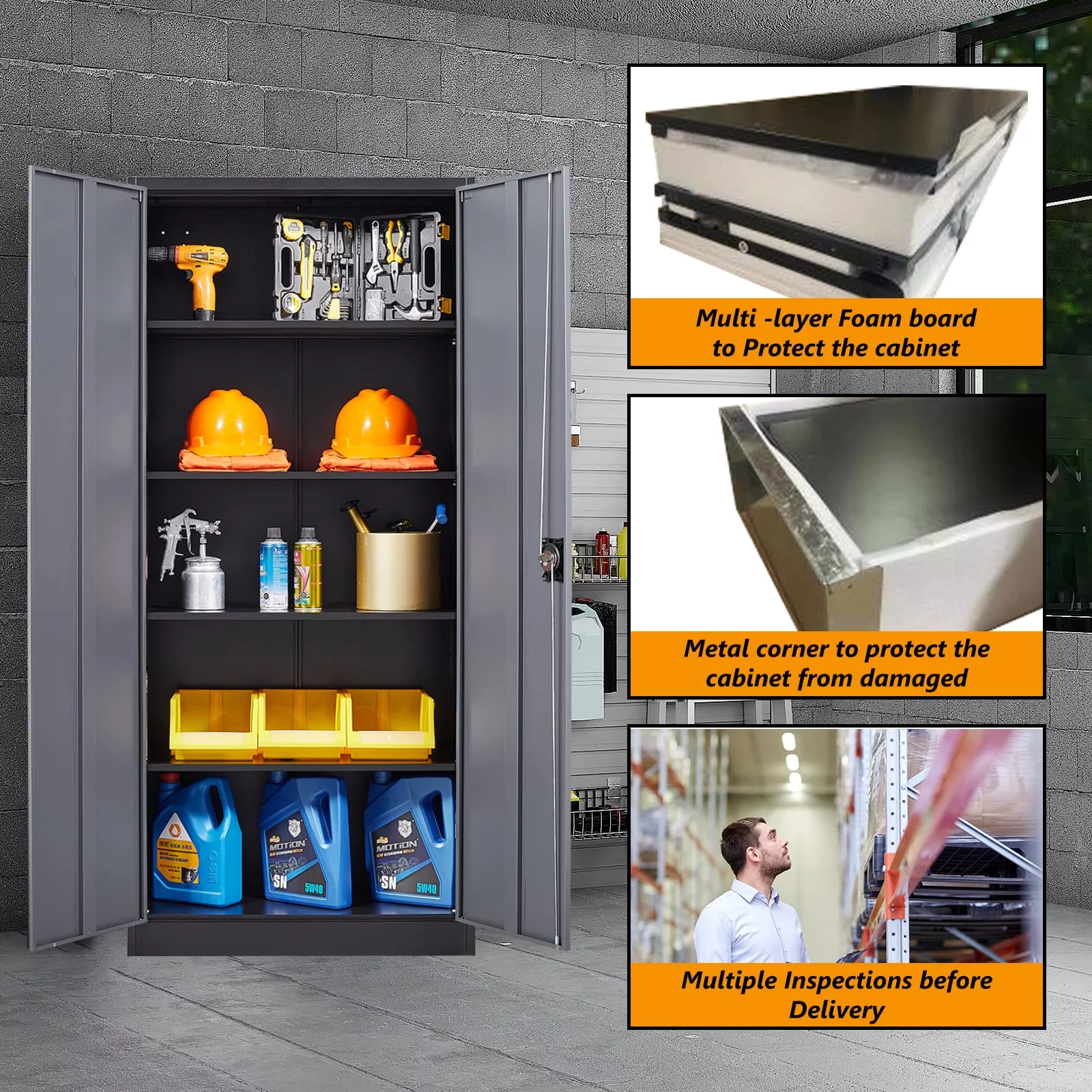 STANI Metal Storage Cabinet with Lock Door, 71" Adjustable Shelf Steel Lockers for Office, Home,School,Garage Utility Tool Cabinet