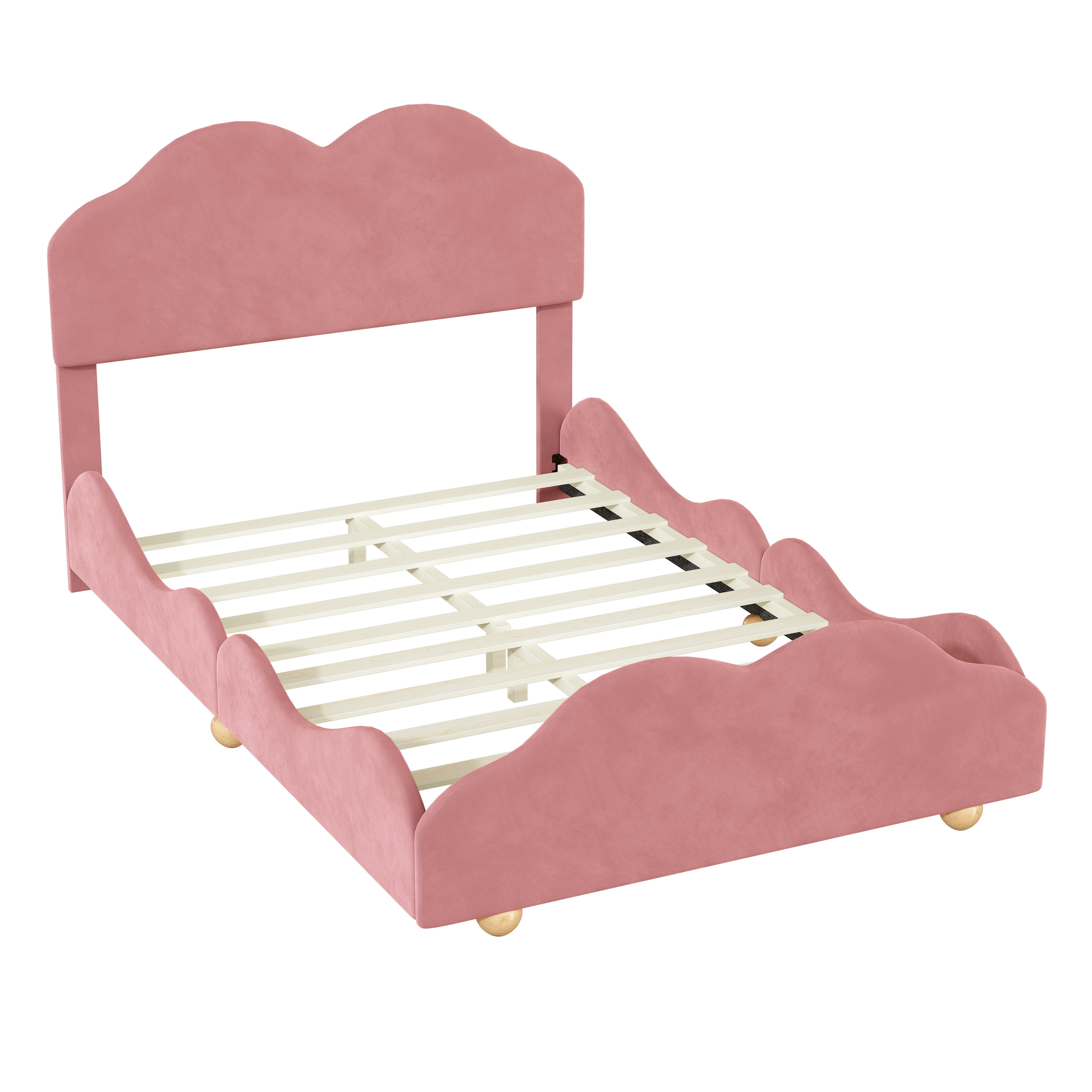 uhomepro Upholstered Full Size Bed Frame, Platform Bed Frame with Upholstered Cloud Shaped Headboard, Wood Slat Support, No Box Spring Needed