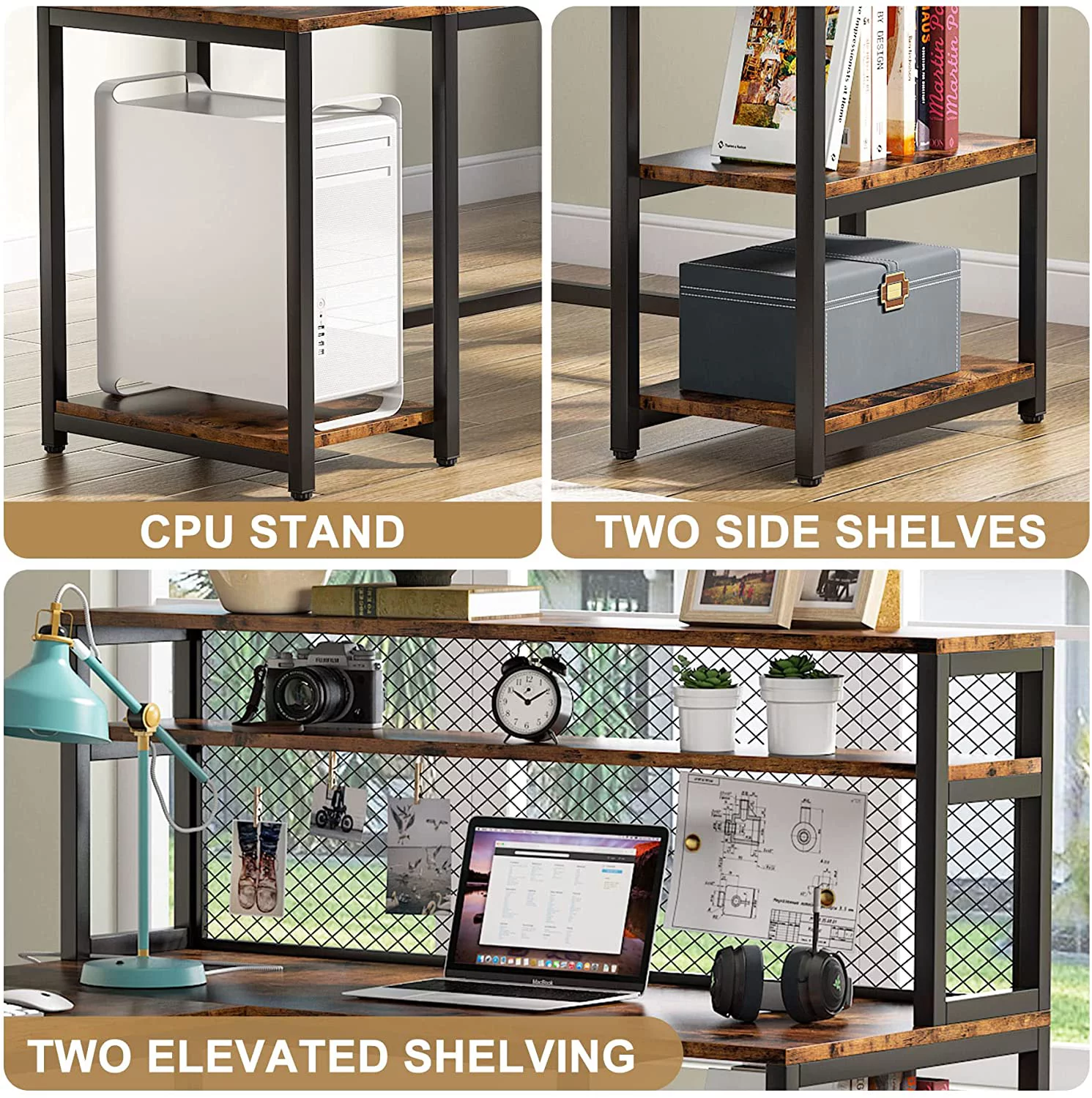 Tribesigns 67" Computer Desk with Hutch Rustic Brown Office Desk Home Study Table with Shelves