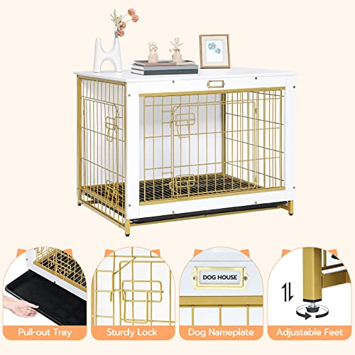 HOOBRO Dog Crate Furniture, 38.6" Large Dog Kennel Indoor, Wooden Cage with Pull-Out Tray