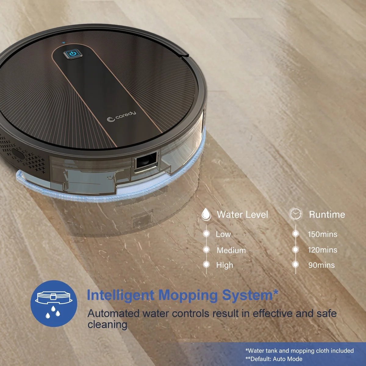 Coredy Robot Vacuum Cleaner and Mop, Compatible with Alexa, Mopping System, Boost Intellect, Virtual Boundary Supported, 2200Pa Suction, Super-Thin