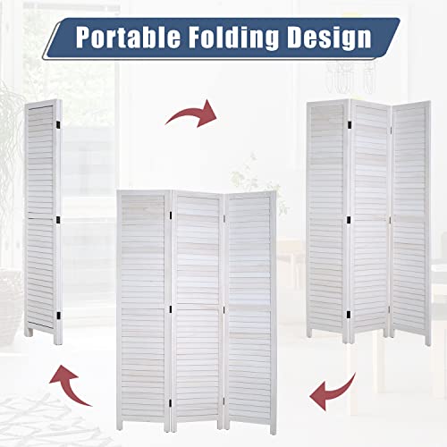 Room Divider 6 Panel Wood Privacy Screen Folding Partition Wall Room Dividers Freestanding White 5.57 FT Tall Divider for Room Separation