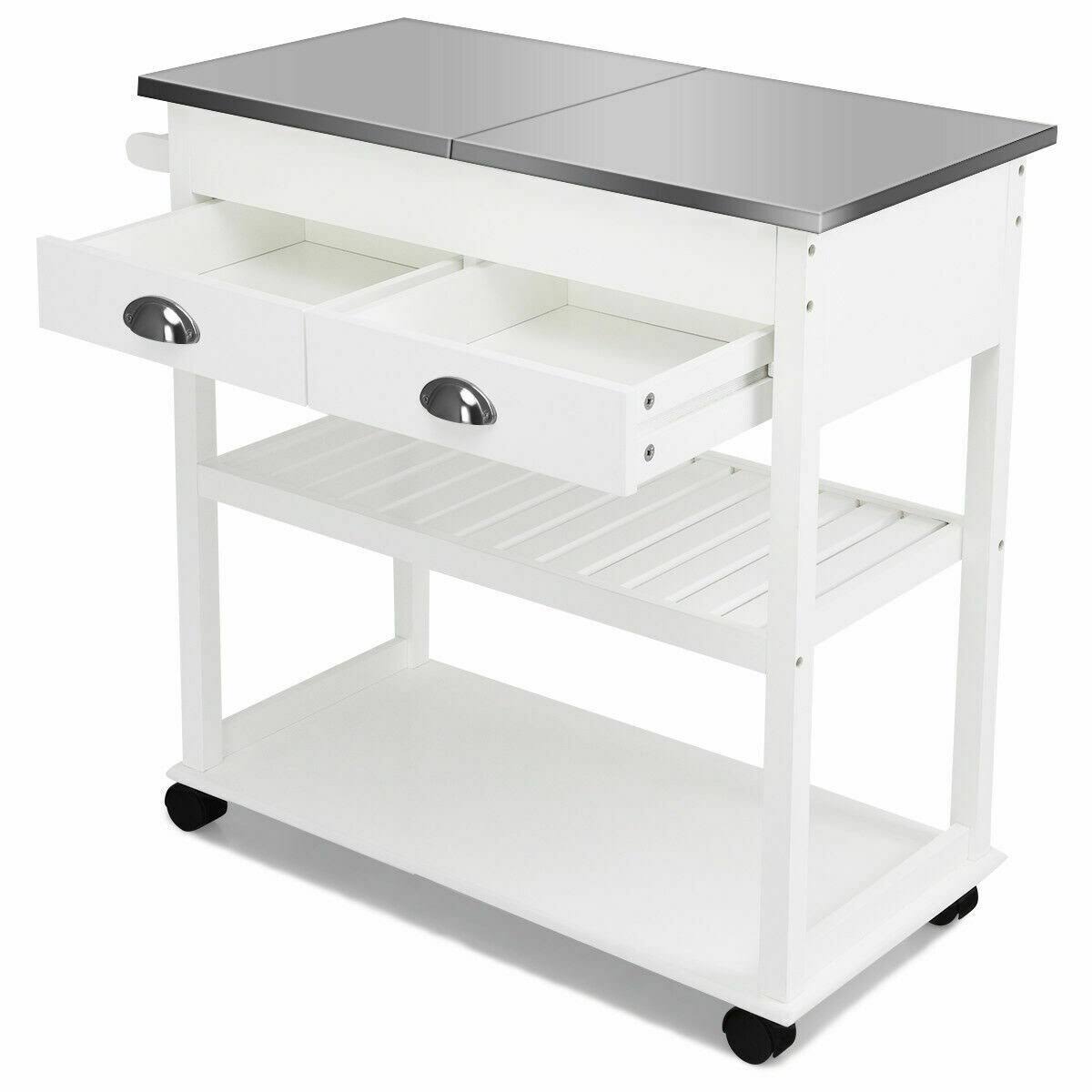 Stainless Steel Mobile Kitchen Trolley Cart with Drawers u0026 Casters - 34.5x22 x 16x22 x 32x22 (L x W x H) - White