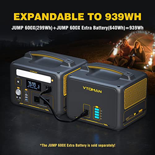 VTOMAN Jump 600X Portable Power Station, LFP Battery Powered Generator with 2x 600W AC Outlets (Surge 1200W), 4x USB ports