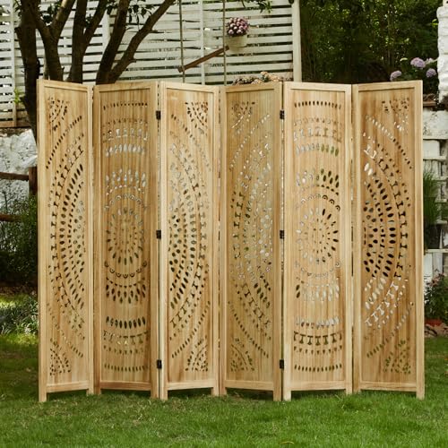 66.9Inch Folding Room Divider, 6 Panels Wood Carved Privacy Screens