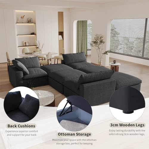 160.6" Cloud Couch Modular Sectional Sofa for Livingroom,Oversized Convertible Sofa with Storage Ottomans,6 Seat Wide Couches